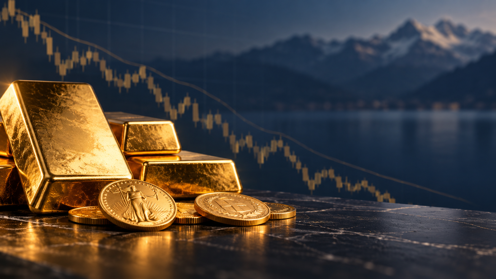 Goldbarren Im Abwärtstrend | Goldankauf Sursee Fallender Goldpreis mit Goldbarren und Goldmünzen – Goldankauf Sursee Luzern